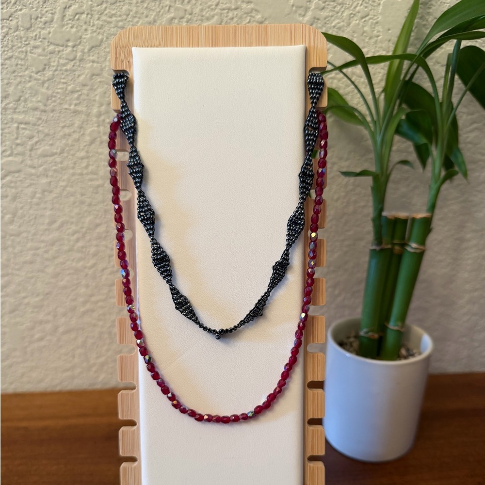 Set of 2 Handcrafted Beaded Necklaces - blue (14.5 in) & berry/maroon (16.5 in) - Picture 3 of 9